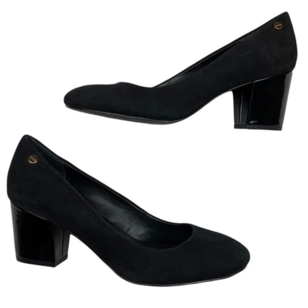 Calvin Klein Kasey Black Suede Leather Mid Block Heel Round Toe Pumps Size 12